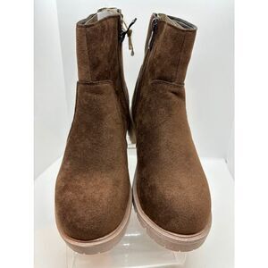 NWB New Seven7 Bestie Boot 2127 Faux Leather Upper Lug Sole Zipper 6 M Brown